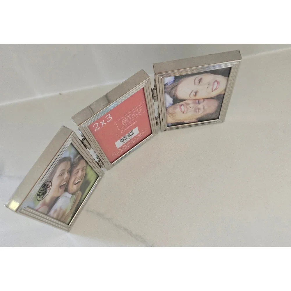 Green Tree Gallery Silver Metal Trifold 3 Opening 2x3 Picture Frame 832568 New